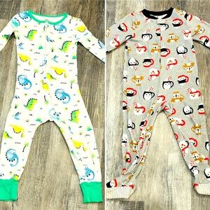 PAJAMAS -Lot of 2 Boy Carters PJs Size 4T Size 3T Dinosaurs & Christmas